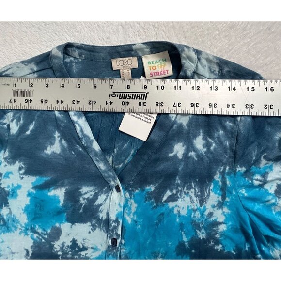 Logo Beach To Street Womens Tie-Dye Button-Down Tunic Top Medium Blue Artsy New - Picture 6 of 8